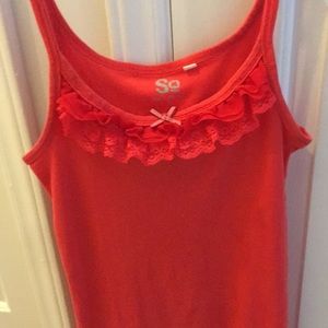 Orange Lace Ruffled Strappy Tank Top Large